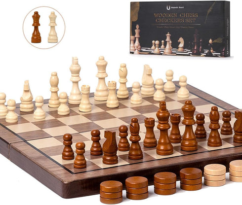 Chess Set 15'' Chess Board Wooden Magnetic Folding Chess Board Set for