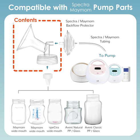 2x17 mm S1/S2 Maymom Wide Neck Pump Parts Compatible with Spectra Pumps; Incl Wide Mouth Flanges; Not Original Spectra