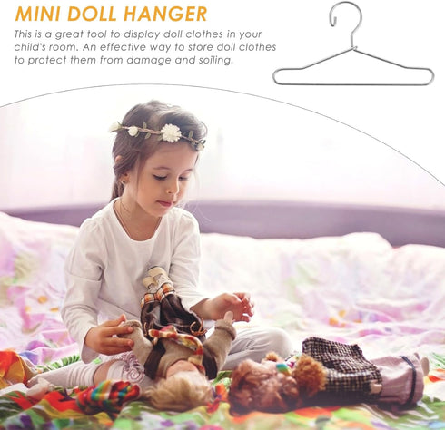 20 Pcs Metal Doll Clothes Hanger for Doll Outfit Wardrobe Accessories, 65mm Silver Gown Dress Hanger