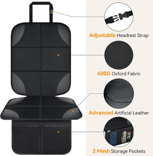 Musclez 600D 2 (Black-1pcs) Car Seat Protectors, Car Seat Covers Waterproof Fabric, Non-Slip Backing & Mesh Pockets