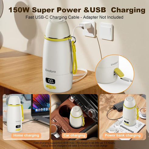 1.5-Min 98F-212F, 36H Portable Baby Bottle Warmer Fast Heating, Precise Temp Control Keep-Warm & Dual Sterilization