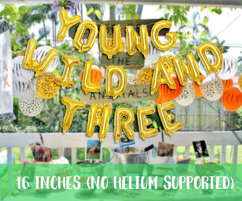 JOYMEMO Jungle Theme 3rd Birthday Decorations, Safari Balloon Garland with Wild Animal Foil Balloons and Banner