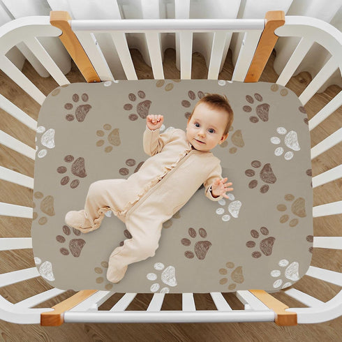 KICPOAY 39 27 Fitted Crib Sheets Brown Dog Paws Stretchy Portable Playard Sheets for Baby Toddler, Breathable Soft Mini