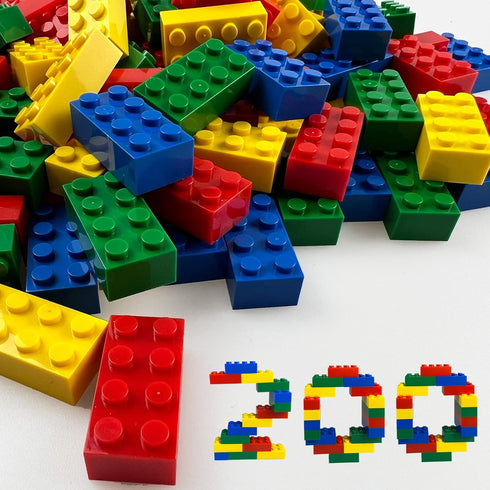 200 Piece Classic Building Bricks, 2x4 Building Blocks STEM Creative Toys, Red, Yellow, Blue, Green