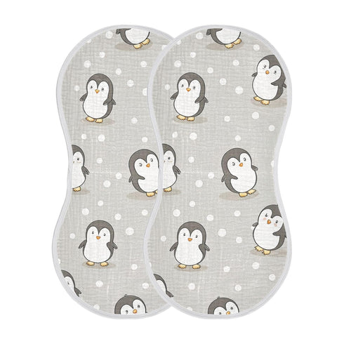 Set 1, 11 x22 Inch Kigai Cute Cartoon Penguin Muslin Baby Burp Cloths, Large Absorbent Cotton Muslin Burp Cloths