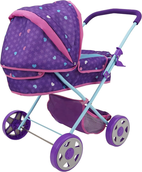 509 Crew Mermaid Doll Pram - Kids Pretend Play with Retractable Canopy, Shopping Basket & Removable Carry Cot