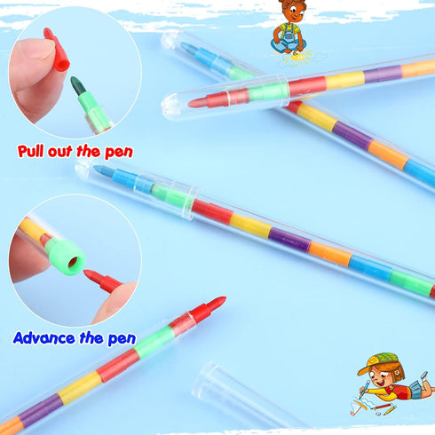 60 Pcs Stacking Crayons - 10 Interchangeable Colors Stackable Buildable Crayons, Rainbow Pencils for Kids, School,