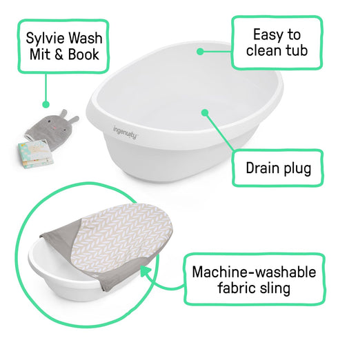 3-in-1 0M+ Ingenuity Sylvi Full Comfort Grow with Me Baby Tub, Newborn to Toddler Baby Bath Tub, Supportive Sling