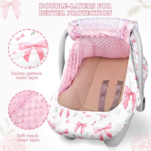 Car Seat Cover Baby Girls Winter, Dual Zipper Infant Carseat Covers with Breathable Mesh, Universal & Warm Protection