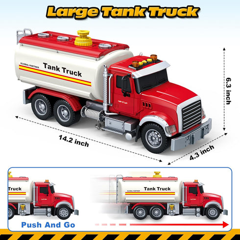 3 4 5 6 SpringFlower Toy Truck, Boy Toy for Year Old Boys, Oil Tanker Truck Toy with Sound Light and Water Spray