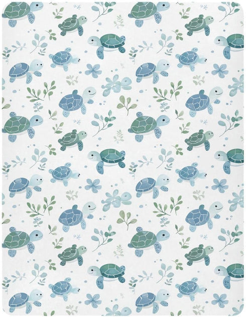 Vdsrup 39 27 5In Crib Sheets for Boys Girl Turtles Neutral Mini Crib Mattress Sheets Fitted, Blue Green Toddler Baby