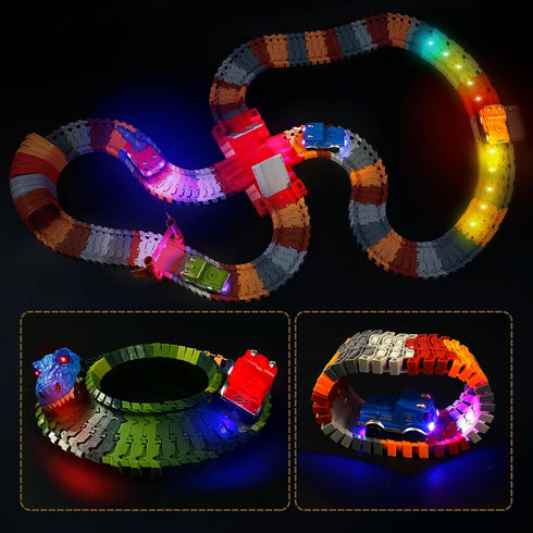 Tracks Cars Replacement, Dino Track Cars for Glow in The Dark, Car Tracks Accessories with 3 Flashing LED Lights