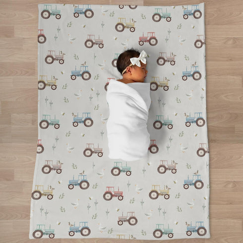 Selgkds Country 60x80inch Pastel Farm Trucks Meadow Baby Blankets for Girls Boys Boho Tractors Ducks Bees Leaves