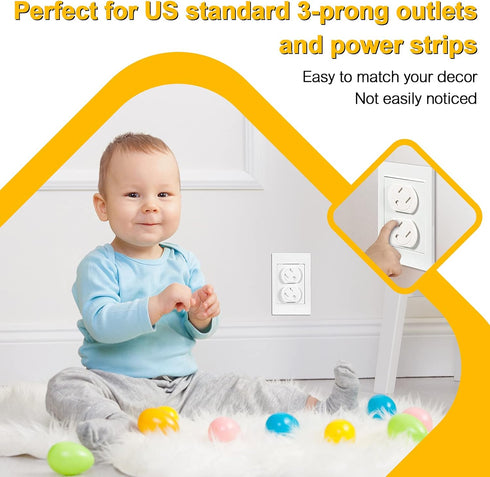 Outlet Covers (45 Pack) - Self-Closing 3-Prong Swivel Electrical Outlet Protectors for Baby - Upgraded Adhesive