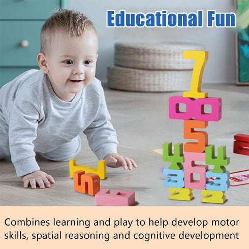 BOVVSKY Counting (20pcs) Wooden Number Building Blocks, Montessori-Inspired Wooden Number Building Blocks, Math