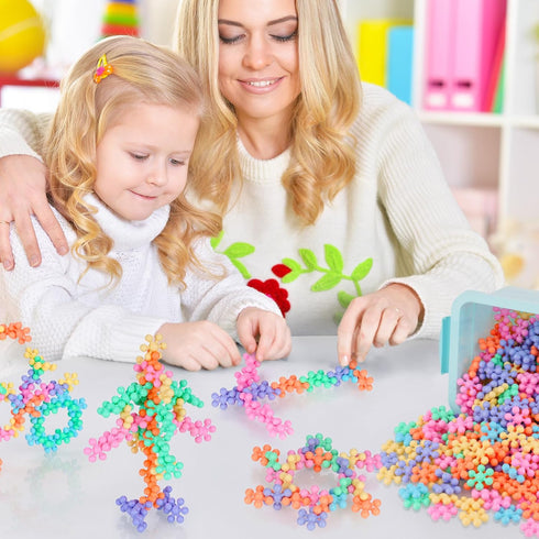 300PCS Interlocking Snowflake Building Block Toy for Kids Ages 3+, Multi-Color Solid Plastic STEM Toy with Carrying Case