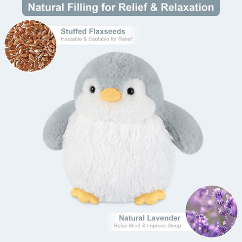SuzziPals Heatable & Coolable Penguin Plush, Microwavable Heating Pad Stuffed Animal for Soothing & Relaxation, Cute