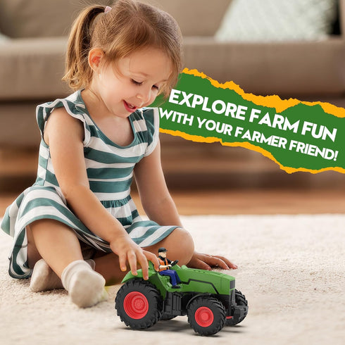 RC Tractor Toy with Farmer & Light, 1:24 Scale, Rechargeable Remote Control Tractor Toys for Kids 3-5, Birthday Gift