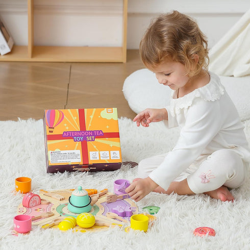 Set 3 4 5 3 1st 3-5 JAUNTY Tea Party Toy for Girl Years Old, Wooden Pretend Play Kitchen Toy Food for Year Old Little