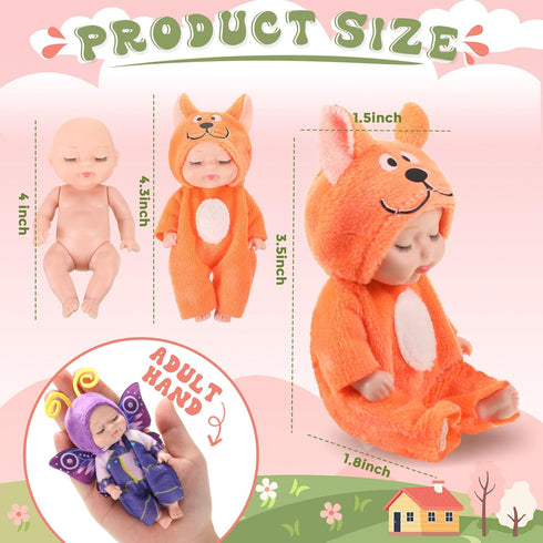 Hanaive 10 Pcs 4 Inch Mini Baby Dolls Lifelike Realistic Baby Dolls Tiny Babies with Animal Clothes Cute Baby Doll Gifts Set for Toddlers Girls Kids 3+ Graduation Baby Shower Birthday(Cute Style)