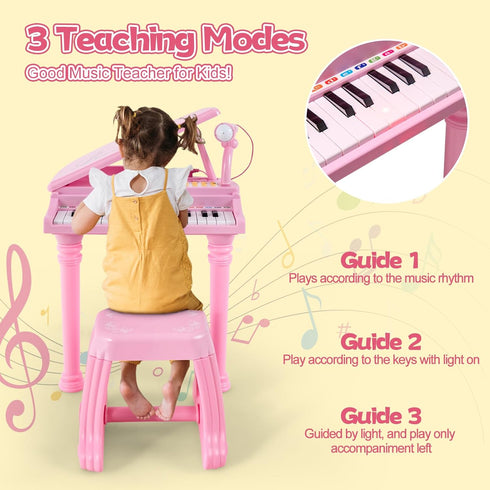 31 Honey Joy Classical Kids Mini Grand Piano w/ Music Stand & Stool, Portable Electronic Piano Educational Musical