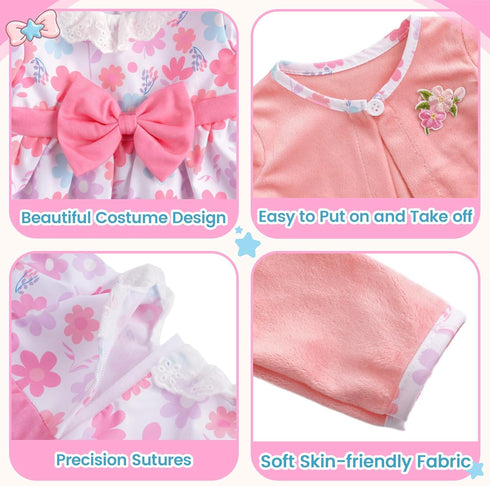 5-Piece Set 17-22 Inch 3+ BABESIDE Reborn Baby Doll Clothes Fits Dolls with Floral Dress, Headband, Coat, Baby Doll