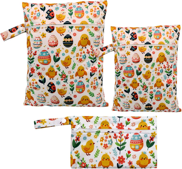 Ksheria 3pcs Cloth Diaper Wet Dry Bags Waterproof Reusable with Two Zippered Pockets
