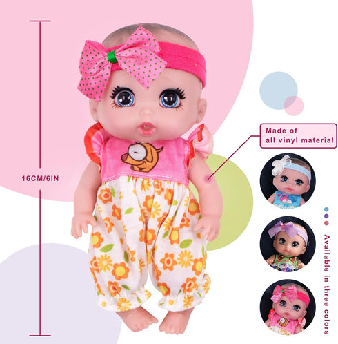 6" 16 cm 3 Cute Small Baby Doll Newborn Baby All Vinyl Reborn Baby Dolls for Girls Swivel Mini Dolls Crying Baby DIY