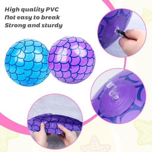 FUTUREPLUSX 4PCS Mermaid Beach Balls, 10 Inch Inflatable Pool Party Decorations for Girls