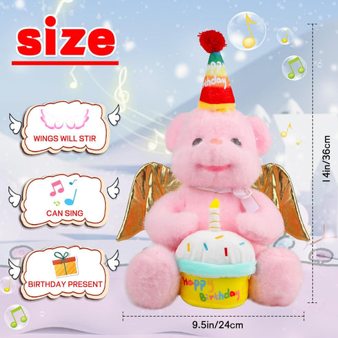 Girls,14"(Pink) Animated Birthday Gifts for Kids Singing Happy Birthday Teddy Bear Plush Toys Singing Stuffed Animal