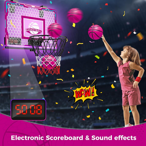 VATOS Basketball Hoop for Girls, Indoor Pink Basketball Hoop with Electronic Scoreboard & Remote Controller
