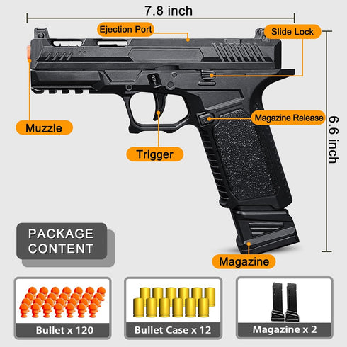 8+ Automatic Shell Ejecting Toy Gun Pistol, Soft Bullet Toy Gun for Boys, Education Model Realistic Toy Pistol Shooting