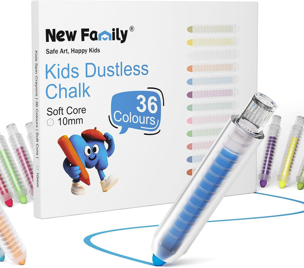 NewFamily 36-Color Dustless Chalk with Holders, Non-Toxic Washable Sidewalk & Blackboard Chalk