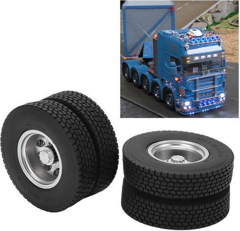VGEBY 2pcs RC Rear Tires for 1/14 Trailer Truck, Strong Cushioning Performance, 7Mm RC Wheels and Tires