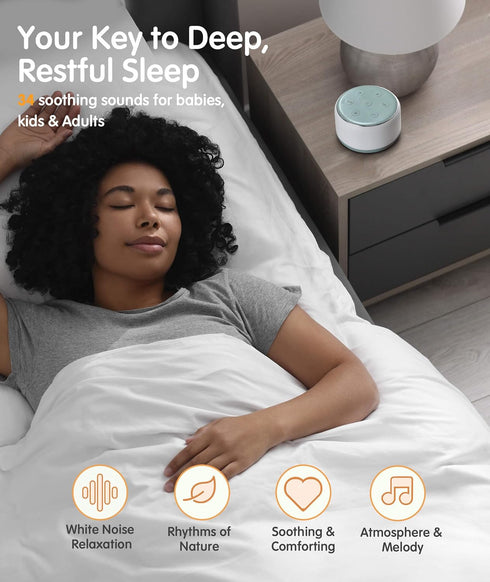 34 FamiSym White Noise Sound Machine Baby for Sleeping with Night Light Soothing Sounds, Rechargeable White Noise