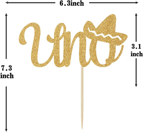 Spanish Uno Cake Topper Fiesta Party Decor for Mexican 1st Birthday Decoration, Gold Glitter