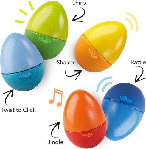 HABA Musical Eggs - 5 Wooden Eggs with Acoustic Sounds, Kids Musical Instruments, Montessori Toys