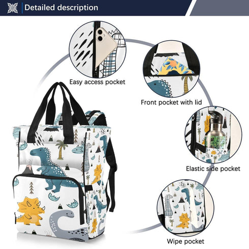 Bolaz Backpack Pack Diaper Bag Travel Back Large Capacity Maternity Baby Changing Bags Dino in Scandinavian Style