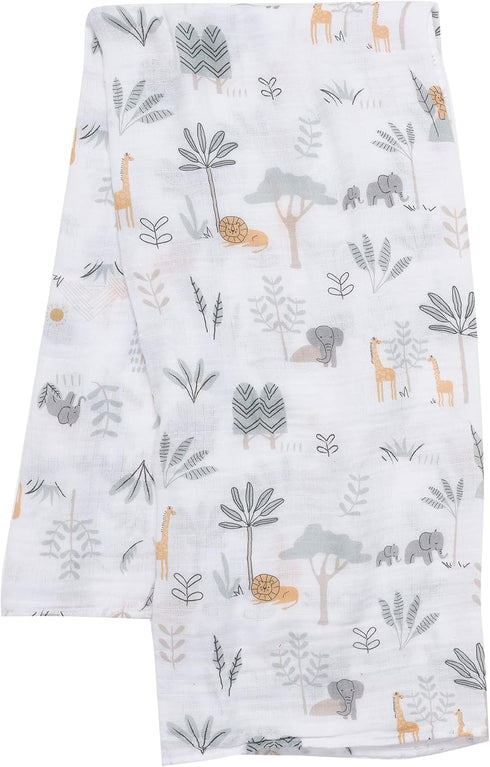 2-Pack Lambs & Ivy Jungle Adventure Cotton Muslin Newborn Baby Swaddle Blankets