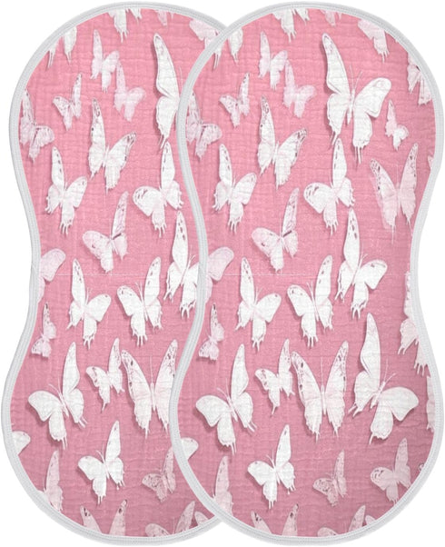 Bulletgxll Set 4, White Butterflies Unisex Baby Burp Cloths of Soft Absorbent Organic Cotton Muslin Burping Cloths