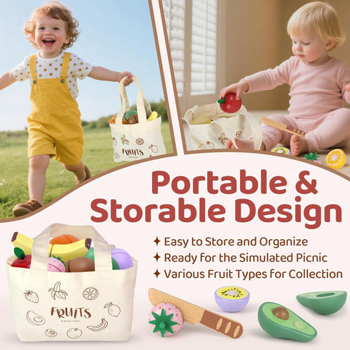 Sets 3 Set 1 2 3 Play Food for Kids Kitchen Wooden Food Toys for Year Old Girl Boy Toddler Cutting Pretend Play