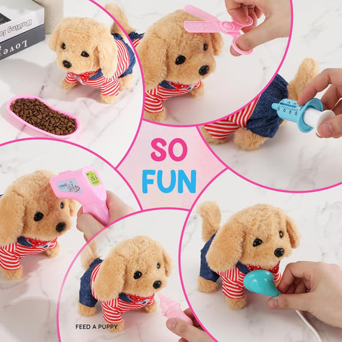 Skymetis 10 3 Toddler Toy Pcs Interactive Retriever Robot Dog Toy - Walking & Stuffed Puppy with Stethoscope for Vet