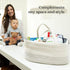Luxury Little White Diaper Caddy Organizer, Large Cotton Rope Nursery Basket, Portable Car Organizer with Divider