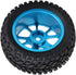 Mxfans Black 75mm Dia Beard Pattern Rubber Tyre & Blue Aluminum Alloy 10-Spoke Wheel Rims, Pack of 4