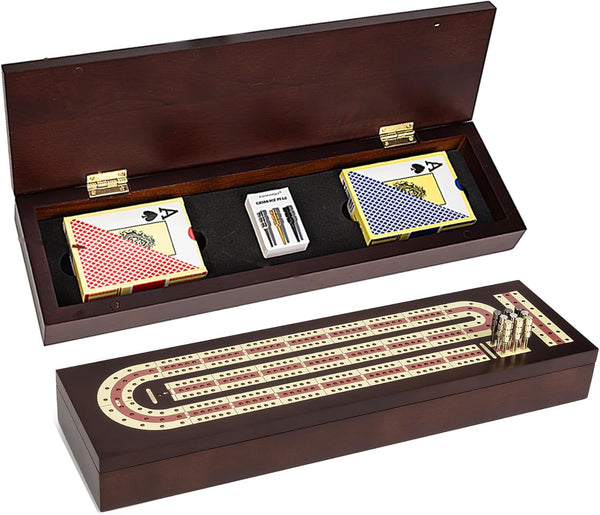 ESENHARBER Cribbage Board Game Set, Premium Wooden Board with Magnetic Lock and