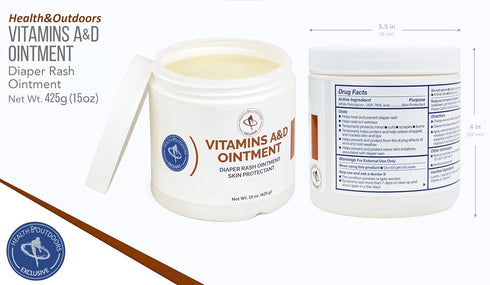 HEALTH & OUTDOORS 15 Oz Vitamin A & D Ointment Jar, Skin Protectant for Diaper Rash, Cuts, Burns, Abrasions, Wounds