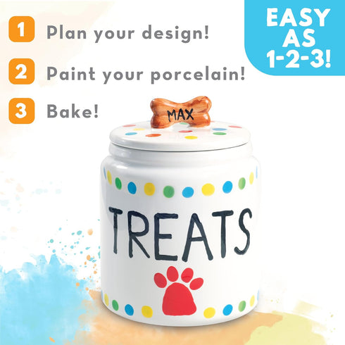 12 2 MindWare Paint Your Own Porcelain: Dog Treat Jar Craft Kit - Includes Porcelain Dog Treat jar, Bright Colors