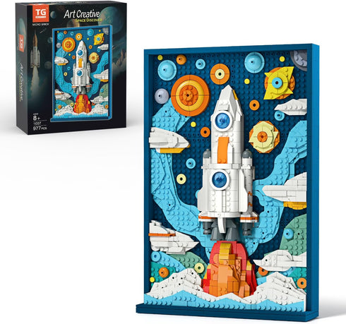 Micro Brick Rocket Building Set, DIY Space Rocket Model Craft Kit, 3D