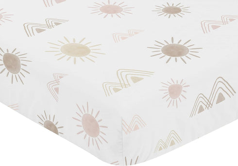 Sweet Jojo Designs Boho Desert Sun Girl Fitted Crib Sheet for Baby or Toddler Bed, Blush Pink & Gold