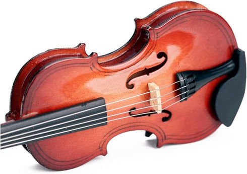 Dselvgvu Wooden Miniature Violin with Stand, Bow and Case, Dollhouse Model Musical Instrument Home Decoration